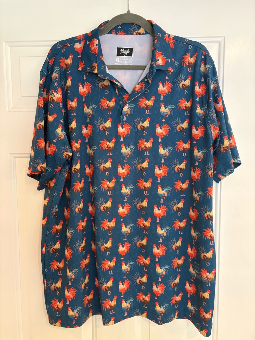 Waggle XL Navy Rooster Print Golf Shirt